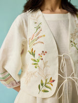 Ora Block-Printed Floral Linen Co-ord Set - Ivory
