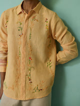 Sid Hand-Embroidered Floral Shirt - Apricot