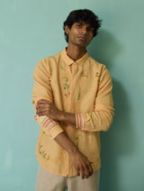 Sid Hand-Embroidered Floral Shirt - Apricot