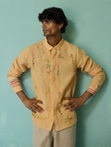 Sid Hand-Embroidered Floral Shirt - Apricot