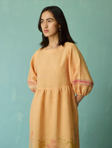Ora Block-Printed Floral Linen Dress - Apricot