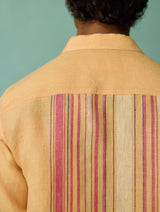 Daniel Border Stripe Linen Shirt - Apricot