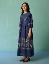 Ora Block-Printed Floral Linen Co-ord Set - Indigo