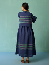 Ora Block-Printed Floral Linen Co-ord Set - Indigo