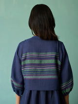 Ora Block-Printed Floral Linen Co-ord Set - Indigo