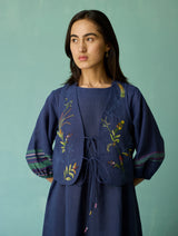 Ora Block-Printed Floral Linen Co-ord Set - Indigo