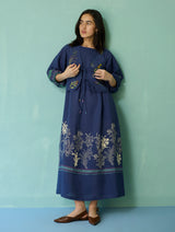 Ora Block-Printed Floral Linen Co-ord Set - Indigo