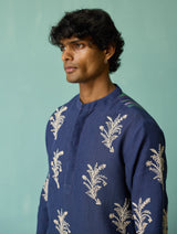 Haruto Hand-Embroidered Floral Kurta Set - Indigo