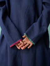 Pera Border Linen Co-ord Set - Indigo