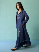 Pera Border Linen Co-ord Set - Indigo