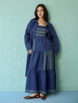 Pera Border Linen Co-ord Set - Indigo