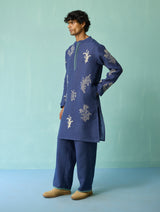 Farhan Block-Printed Floral Kurta Set - Indigo