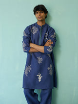 Farhan Block-Printed Floral Kurta Set - Indigo