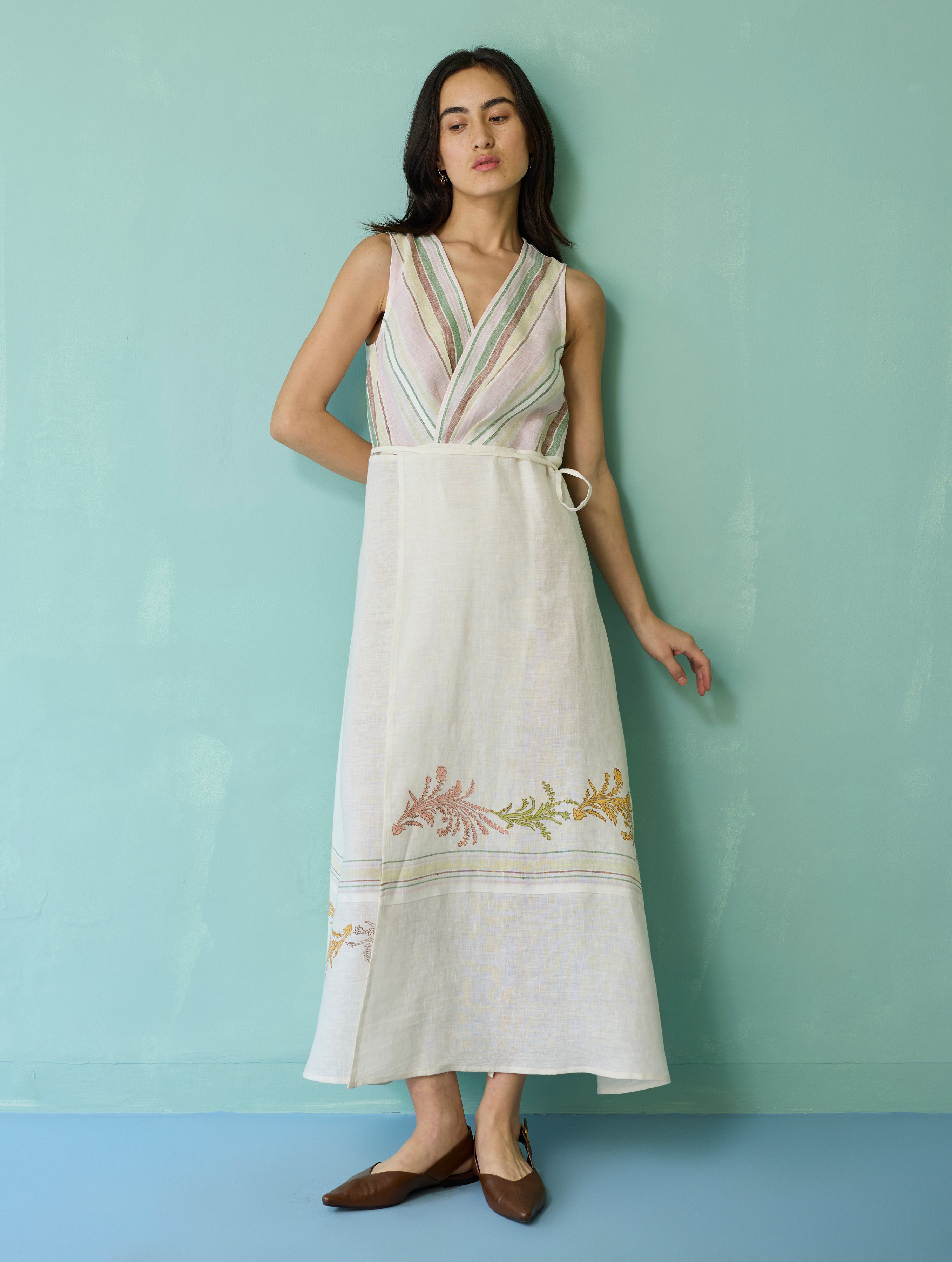 Sira Border Linen Floral Co-ord Set - Ivory