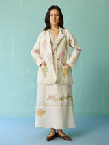 Arya Block Printed Floral Blazer - Ivory