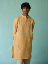 Haruto Hand-Embroidered Floral Kurta - Apricot