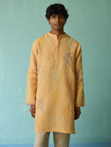 Haruto Hand-Embroidered Floral Kurta Set - Apricot