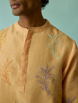 Haruto Hand-Embroidered Floral Kurta - Apricot