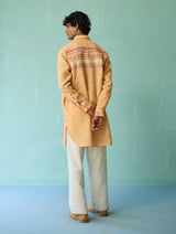 Briar Collar Border Linen Kurta - Apricot