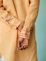 Briar Collared Border Linen Kurta Set - Apricot