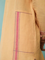 Briar Collar Border Linen Kurta - Apricot