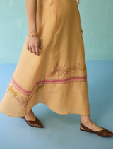 Sira Border Linen Floral Wrap Dress - Apricot