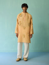 Farhan Block-Printed Floral Kurta Set - Apricot