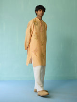 Farhan Block-Printed Floral Kurta Set - Apricot