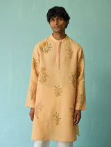 Farhan Block-Printed Floral Kurta Set - Apricot
