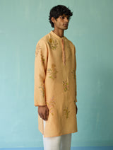 Farhan Block-Printed Floral Kurta Set - Apricot