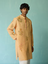 Farhan Block-Printed Floral Kurta Set - Apricot