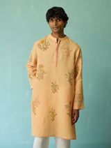 Farhan Block-Printed Floral Kurta - Apricot