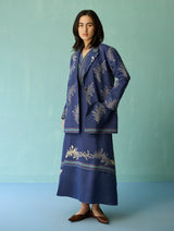 Arya Block Printed Floral Blazer - Indigo