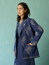 Sira Border Linen Floral Co-ord Set - Indigo