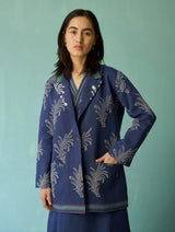 Sira Border Linen Floral Co-ord Set - Indigo