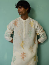Haruto Hand-Embroidered Floral Kurta Set - Ivory