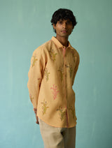 Arden Block-Printed Floral Shirt - Apricot