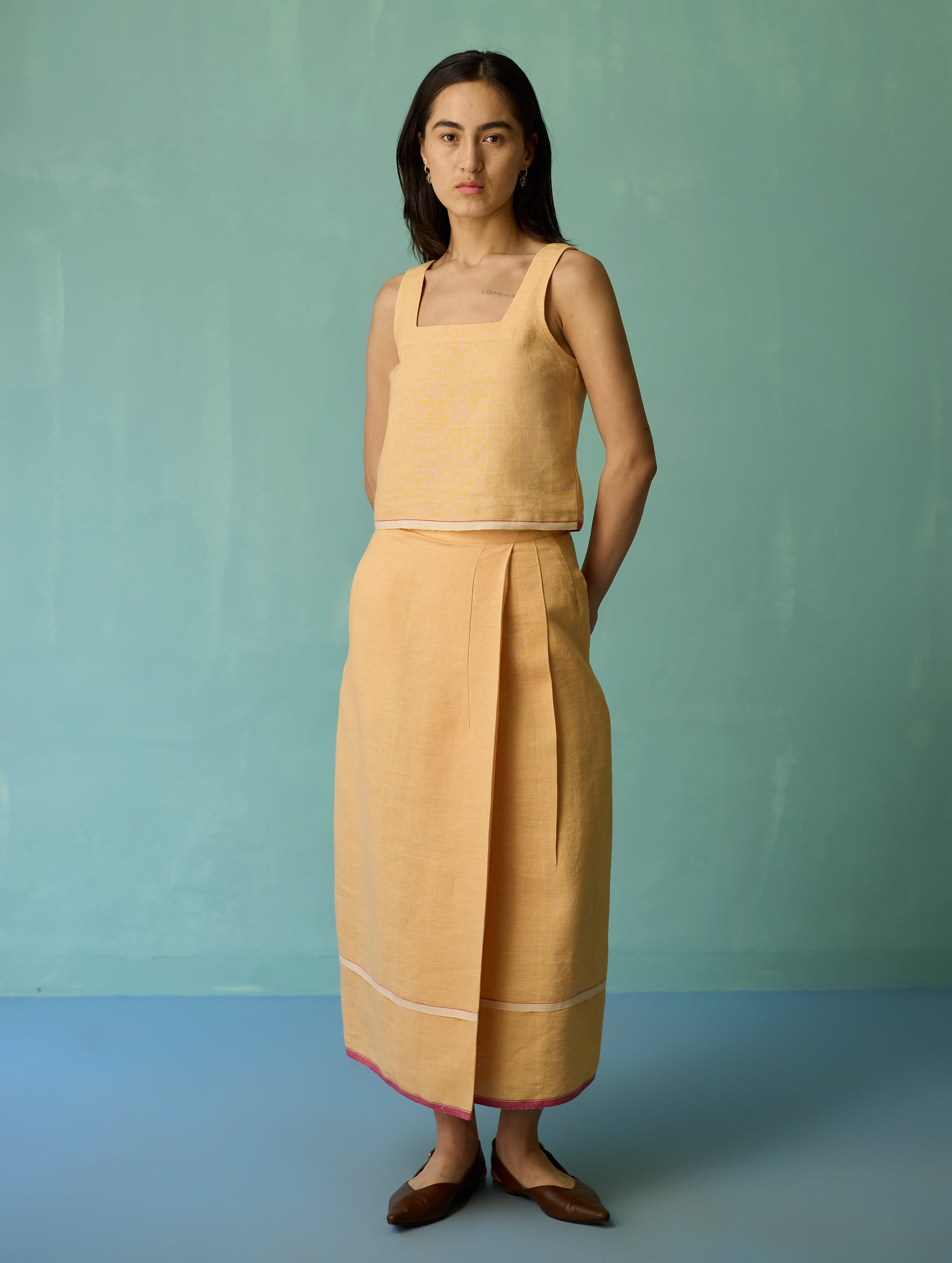 Eon Hand-Embroidered Floral Vest Co-ord Set - Apricot