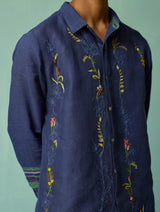 Sid Hand-Embroidered Floral Shirt - Indigo