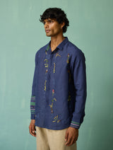 Sid Hand-Embroidered Floral Shirt - Indigo