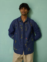 Sid Hand-Embroidered Floral Shirt - Indigo