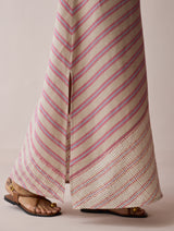Orta Stripe Linen Bias Sleeveless Dress - Natural