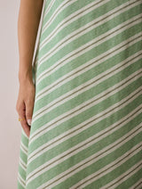 Orta Stripe Linen Bias Sleeveless Dress - Fern