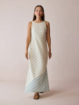 Orta Stripe Linen Bias Sleeveless Dress - Ivory