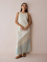 Orta Stripe Linen Bias Sleeveless Dress - Ivory