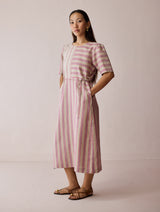 Sola Patchwork Block-Printed Linen Dress - Natural