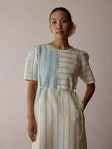 Sola Patchwork Block-Printed Linen Dress - Ivory