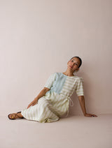 Sola Patchwork Block-Printed Linen Dress - Ivory