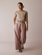Carmi Wide Leg Stripe Linen Pants - Natural