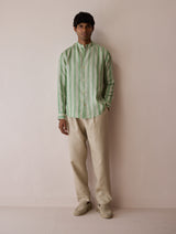 Ari Stripe Linen Block-Printed Shirt - Fern